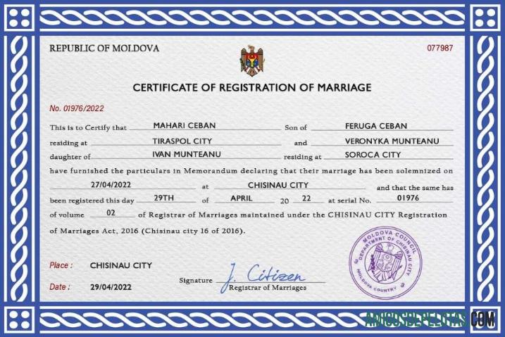 Em branco modelo PSD de certidão de casamento da Moldávia